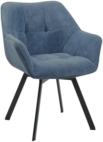 CLP Esszimmerstuhl Jordi Cord - Schwenkbarer Polsterstuhl in Blau - Esszimmerstuhl mit 180° Swivel-Funktion, bequemer Polsterung und pflegeleichtem Cordbezug. Ideal für stundenlanges Sitzen in stilvollem Design.