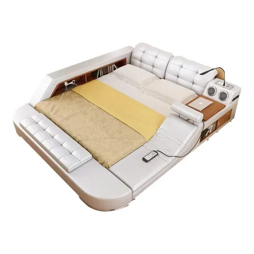 Design Doppel Luxus Leder Bett mit USB