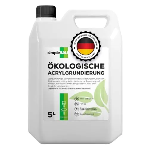 simpleBAU Acryl-Grundierung – Grundversiegelung für Wand Innen & Außen, Tiefgrund für stark saugende Untergründe – Gebrauchsfertig & Lösungsmittelfrei - 5 L