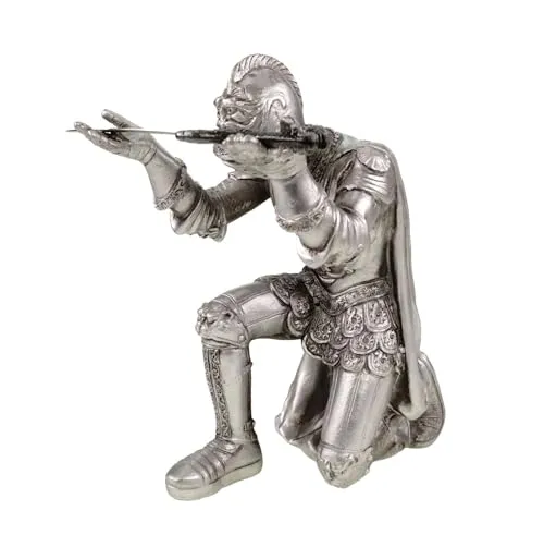 Kremers Schatzkiste Ritter Brieföffner Figur - Handbemalte Dekofigur Silber 20cm - Detailreiche, handbemalte Ritterfigur aus robustem Polyresin. Mit abnehmbarem Metallschwert als praktischer Brieföffner vereint sie mittelalterliche Ästhetik und modernen Nutzen. Ideal für Schreibtische oder als besonderes Geschenk.