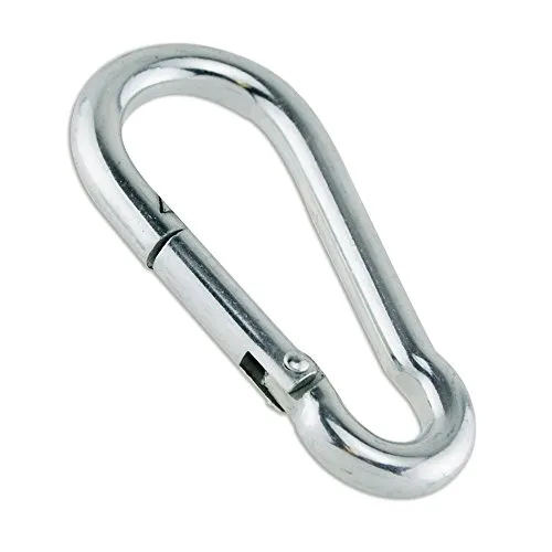 Constrabo | 5 Stück Karabinerhaken 100 x 10 mm DIN 5299 C| Stahl Karabiner-Haken verzinkt mit 350 kg Tragkraft| Gefederter Verschluss mit Schnapphaken| Feuerwehr-Karabiner, Baumarkt-Karabiner Karabin