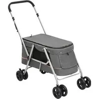 vidaXL Faltbarer Hundewagen Grau 100x49x96cm - Hundewagen für Haustiere, ideal für Outdoor-Aktivitäten mit Sonnendach und sicherer Leine. Faltbar für einfachen Transport und Aufbewahrung, mit atmungsaktivem Netz für beste Belüftung und Sicht.