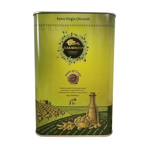 Elea Minon Extra Natives Olivenöl 3 L | Kaltgepresst aus Kreta | 100% Reines Griechisches Olivenöl | Premium Qualität | Fruchtig Mild | Metallkanister