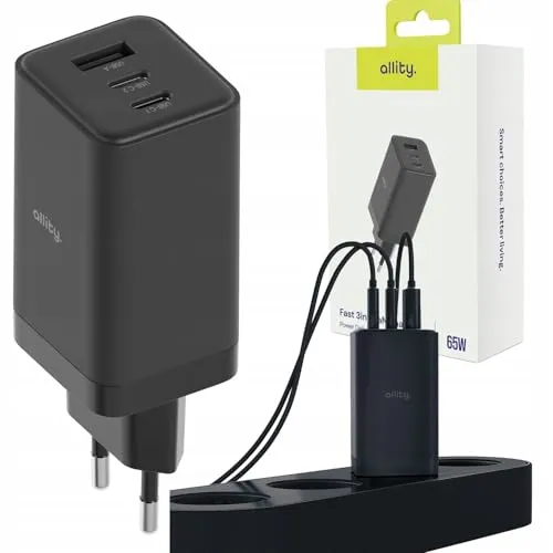 Allity GaN 2X USB-C 1x USB-A Ladegerät 65W - Ladegeräte & Adapter für Tablets – Kompaktes 65W Schnellladegerät mit GaN-Technologie für blitzschnelles Aufladen von Smartphones und Laptops, ideal für unterwegs.