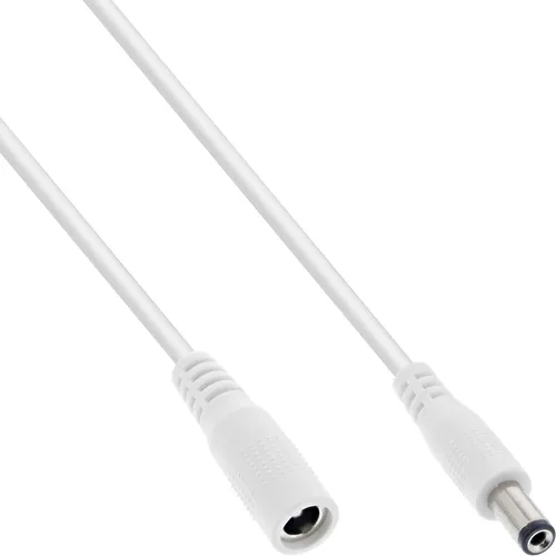 InLine® DC Verlängerungskabel, DC Stecker/Buchse 5,5x2,1mm, AWG 18, weiß, 2m