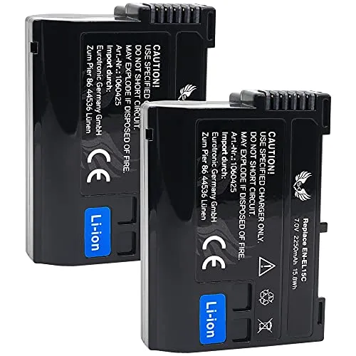 2X SK Akku kompatibel mit Nikon EN-EL15 < 2250mAh > EN-EL15c EN-EL15b EN-EL15a für Nikon < Z8 Z7 II Z6 II Z5 Zf > D600 D800 D850 D7200 D7500-1 V1