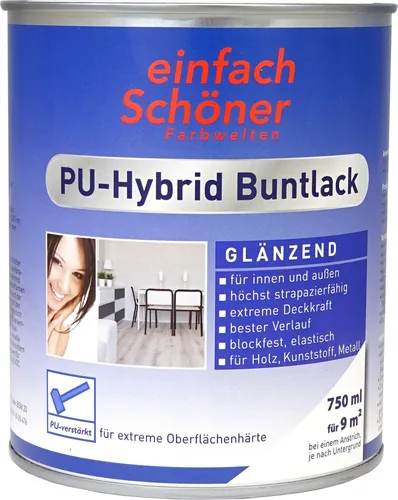 einfach Schöner PolyurethanHybrid Buntlack glänzend, 750 ml, RAL 9010 Reinweiß - Hochstrapazierfähiger Buntlack für Innen- und Außenbereiche. Mit Hybridtechnologie für schnelle Trocknung und hervorragende Deckkraft. Ideal für Möbel und Spielzeug, erfüllt hohe Sicherheitsstandards.