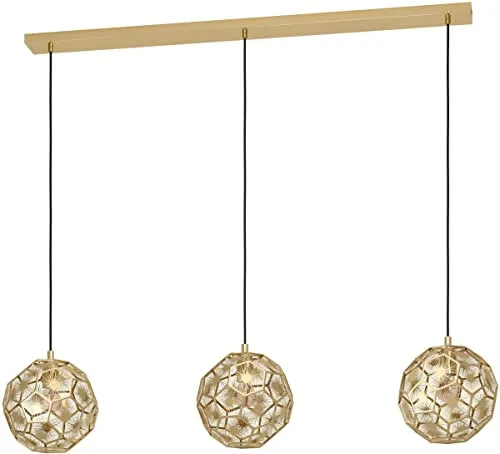 EGLO Pendelleuchte Skoura, 3-flammige Hängelampe für Wohnzimmer und Esstisch im Vintage-Design, edle Retro Esszimmerlampe aus Metall in Messing, E27 Fassung, L 130 cm