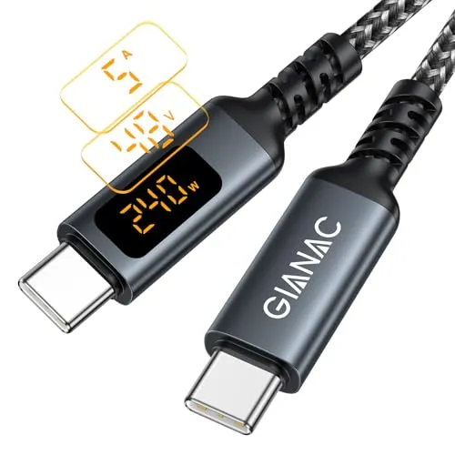 GIANAC 240W USB C auf USB C Kabel [1M] Schnellladekabel USB C USB PD3.1 Nylon USB Typ C Ladekabel mit LED Display für iPhone 16 Pro Max, iPhone 15, Samsung S24 S23 S22 S21,iPad Pro, MacBook Pro/Air