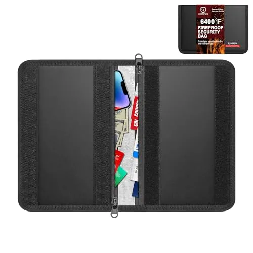 JUNDUN 6400°F Feuerfeste Tasche, Faltbare kleine Geldtasche | In Kunstleder-Optik, Wasserabweisend Feuerfeste Geldtasche für Bargeld, Reisepass, Gutschein, Quittung | 22x15,5cm