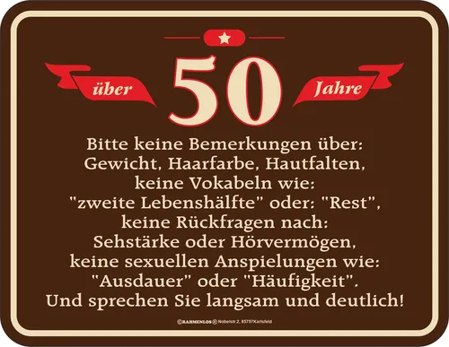 Jahre - Bemerkungen - hochwertig bedrucktes Blechschild - Größe 22x17 cm 50