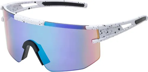 Uni Sonnenbrille 80er Fahrradbrille Sport Brille Retro verspiegelt Grün/Blau/Lila-Weiß