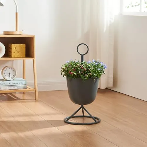 [en.casa] Blumenständer Alphen Blumentopfständer mit 1 Pflanztopf Blumentopfregal Pflanzenständer Blumentopfhalter Metall 48xØ23cm Schwarz