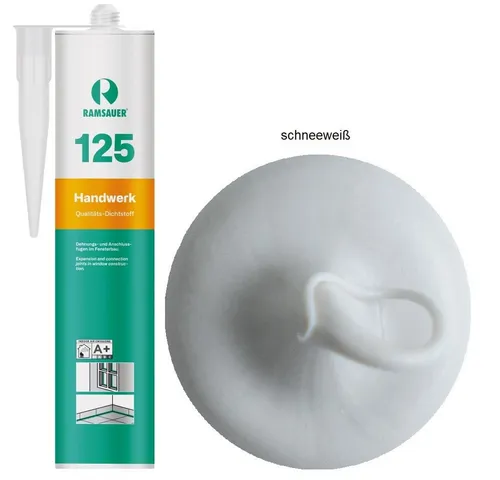 Ramsauer Dichtstoff Ramsauer 125 Handwerk 1K Silicon Dichtstoff 310ml Kartusche, gebrauchsfertig, UV- und witterungsbeständig, pilzhemmend, anstrichverträglich