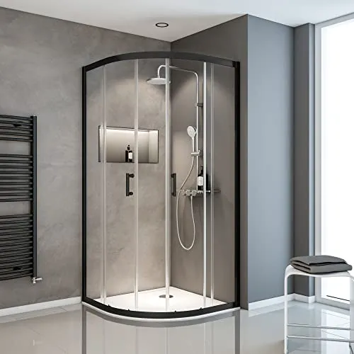 Schulte Sunny Runddusche 90x90 cm, Mattschwarz - Duschkabine mit 5 mm Sicherheitsglas, einfach zu montieren und ideal für jeden Badezimmerstil. Genießen Sie einen großzügigen Einstieg durch die breiten Schiebetüren.