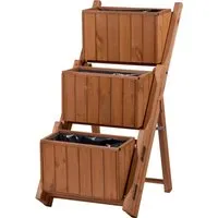 Pflanztreppe dreistufig entfaltbar Braun - Vertikaler Garten mit vielseitiger Pflanztreppe, dreistufig und platzsparend, aus robustem Kiefernholz – ideal für kreative Gestaltung auf Balkon oder Terrasse.