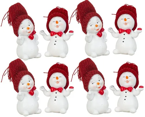 Geschenkestadl Schneemann 8 Stück Schneemann Figuren Strickmütze 7cm Winterdeko mehrere Farben