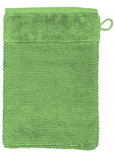 Möve Bamboo Luxe Uni Waschhandschuh mit Velourbordüre 20x15 cm peridot