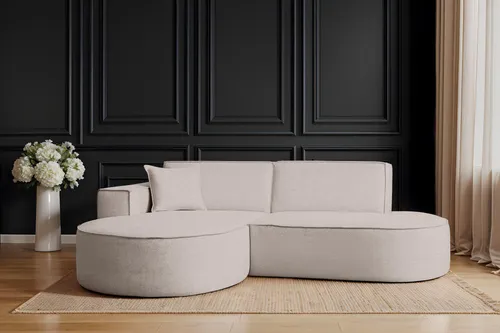 Kaiser Möbel Ecksofa Designer MODENA STUDIO - Creme Links - Ecksofa Modena Studio: modernes Design trifft hohen Komfort. Minimalistisch und elegant, ideal für stilvolle Wohnräume. Der pflegeleichte Stoff ist strapazierfähig und haustierfreundlich.
