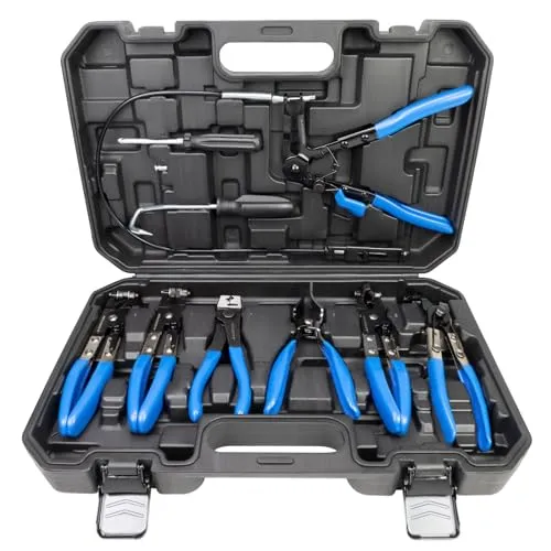 11tlg Schlauchklemmenzangen Set mit Koffer - Zangen-Sets für die Montage & Demontage von Spezial-Schellen an Flüssigkeitssystemen. Gummierte Griffe für perfekten Halt und Präzision - ideal für schwer zugängliche Stellen.