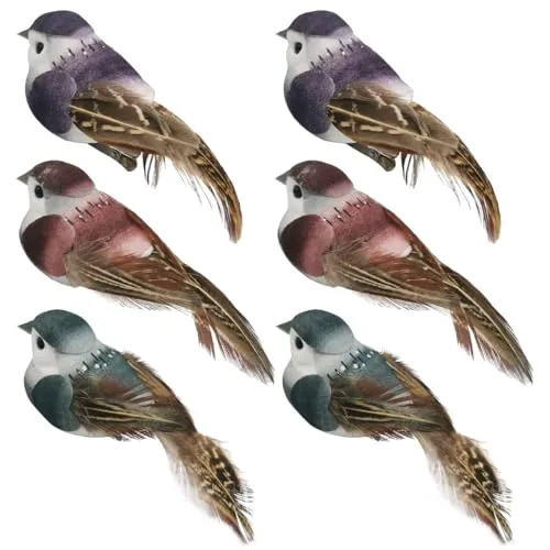 LWINGFLYER 6 Stück, Kunstvogel, Spatz mit Schaumgefiederung, verwendet in Parks, Frühling, Weihnachtsbaum, Outdoor, Hochzeitsdekoration.