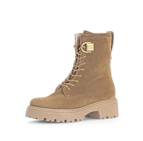 Gabor Damen Combat Boots - Warme Übergangsstiefel für Frauen - Wanderschuhe mit Best Fitting, gefüttert und stylisch in Gold matt, ideal für den Winter und Übergangszeiten.