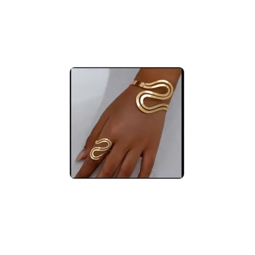 Cubahop Damen-Armreif, zweilagig, Metall, S-förmig, Schlangenform, Öffnung, verstellbar, glatter Handschmuck für Damen