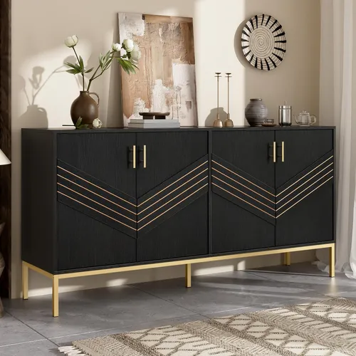 Merax Sideboard 160x40x80,5cm in Schwarz-Gold
