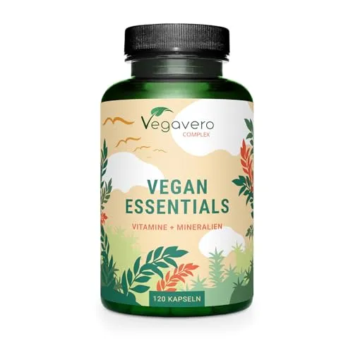 Vegan Essentials Vitaminkomplex | Vitamine A, B12, B2, D3 + K2, Folat, Eisen, Selen, Jod, Calcium | Hochdosiert und Bioverfügbar | Laborgeprüft | Ohne Zusatzstoffe | Deutsche Produktion von Vegavero