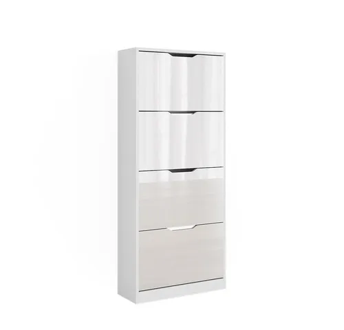 Vicco Schuhkipper Luca, Weiß Hochglanz - 4 Klappschubladen - Schuhkipper für Ordnung im Flur, mit 4 Klappschubladen für viel Stauraum. Modernes Design in Weiß Hochglanz, ideal für kleine Flure.