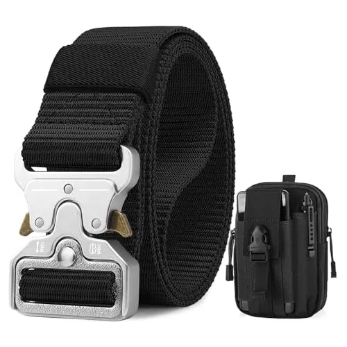 BESTKEE Taktischer Gürtel, 3,8 cm Militär Arbeitsgürtel, Schwerlast Nylon Schwarz Gürtel mit, Geschenk mit Taktischem Molle-Beute