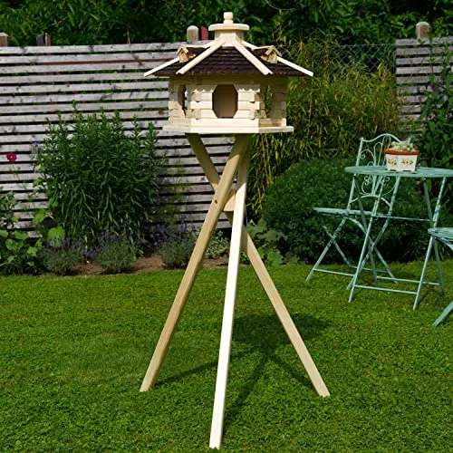 Vogelhaus V16 Natur Holzschindeldach (Größe Standard L mit Ständer, Dach Holzschindeln braun)