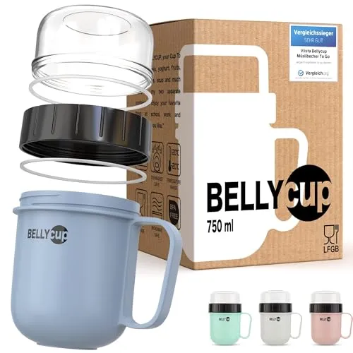 fenchi's AUSTRIA Müslibecher to go Kinder - auslaufsicherer Joghurtbecher mit Deckel & Henkel 750 ml (520 + 230 ml) BPA-frei - original Bellycup Müslibehälter (blau)
