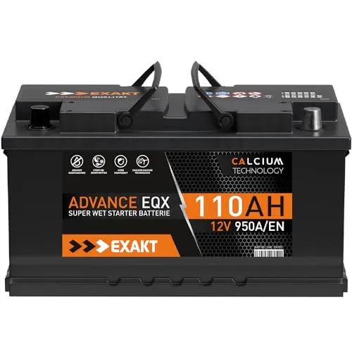 EXAKT Autobatterie 12V 110Ah 950A/EN Starterbatterie PKW KFZ Auto Batterie ersetzt 100Ah 95Ah