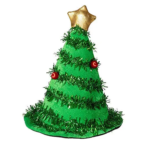 Boland 13406 - Hut Weihnachtsbaum für Damen und Herren, Hat Christmas Tree, Weihnachtsfeier, grüner Filzhut mit goldenem Stern und Girlanden Dekoration, Weihnachten, Karneval, Mottoparty, Dekoration