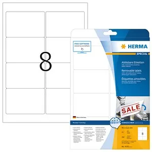 HERMA Etiketten 4350 weiß 96,0 x 63,5 mm, 25 Blatt