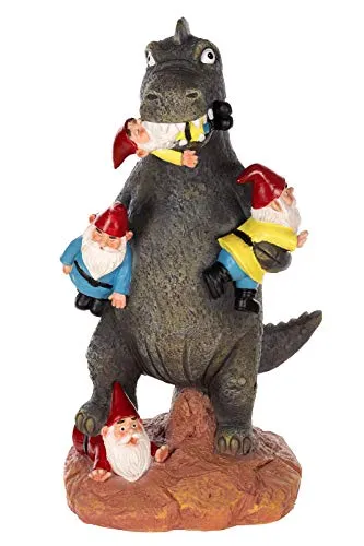 Birendy Dinosaurier Gartenzwerg Figur (NF36729-40cm) - Originelle Gartendeko mit dem süßen Dinosaurier Wichtel aus wetterfestem Polyresin. Ideal für Innen und Außen, perfekt als Geschenk für Gartenliebhaber. Erhältlich in 3 Größen: 30, 40 oder 61 cm.