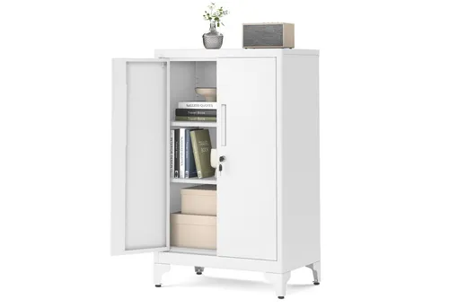 SONGMICS Aktenschrank mit 2 Türen, abschließbar und aus robustem Stahl - Mattweiß - Vielseitiger Büroschrank für Dokumente und mehr. Mit höhenverstellbaren Ablagen und robustem Design ist dieser Schrank ideal für jedes Zuhause und bietet sicheren Stauraum.