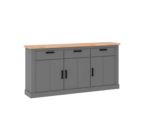Lomadox Sideboard PADBORG-129, 170cm, anthrazit mit Eiche - Elegantes Sideboard PADBORG-129 in anthrazit und Eiche. Mit Softclose-Funktion und Vollauszug für optimalen Komfort. Ideal für dein Wohn- oder Esszimmer, vereint es modernes Design mit praktischer Funktionalität.