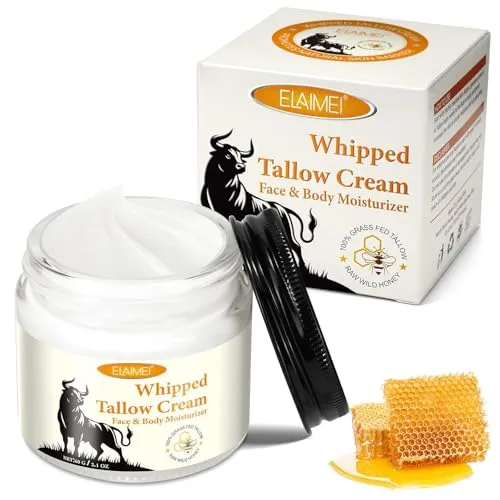 Beef Tallow for Skin, Honey Balm, Beef Tallow Skincare Für trockene Haut & Aging Skin, Rindertalg-Honigbalsam, Tallow Creme Für Feuchtigkeitsspendend, Tallow Balm für Gesicht & Körper (60g)