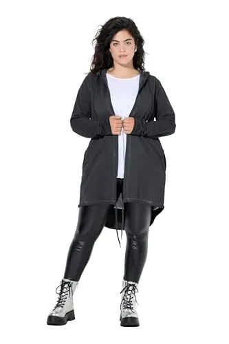 Angel of Style Damen Sweatjacke in großen Größen, offene Form mit Kapuze, schwarz - Bequeme Sweatjacke in modischer, offener Form. Ideal für den Alltag, mit Kapuze und Bindeband für individuellen Style. Perfekt für die Übergangszeit! Erhältlich in großen Größen.