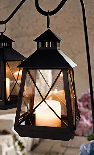 Klassische Laterne aus Metall & Glas, 25 cm hoch, Gartenlaterne wetterfest, Hängelaterne, Windlicht, Kerzenlaterne, Balkon & Garten-Deko