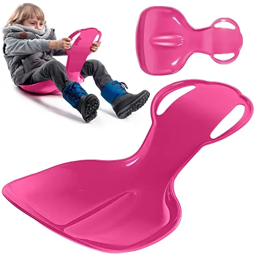 KADAX Poporutscher für Kinder, Schneerutscher aus Kunststoff, 59x39x17cm Schneeteller, Rutschteller mit Haltegriffen, Tellerrutscher, Schneeflitzer, Wintersport (Pink)