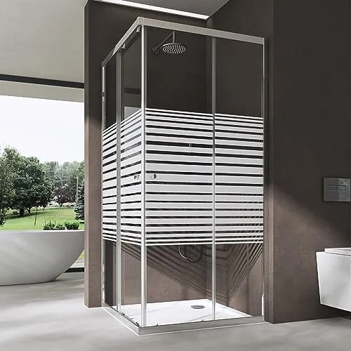 doporro Duschkabine 70x100cm mit Doppel Schiebetür - Duschkabine mit Milchglas-Streifen und ESG-Glas, Maße: 70x100x190cm. Leichtgängige Tür mit Magnetverschluss und NANO-Beschichtung für einfache Reinigung. Ideal für moderne Bäder.