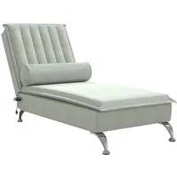 vidaXL Massage-Chaiselongue mit Nackenrolle - Hellgrau Samt - Gartenmöbel mit Massagefunktion für ultimativen Komfort, weicher Samt und elegante Metallbeine sorgen für Stil und Stabilität.