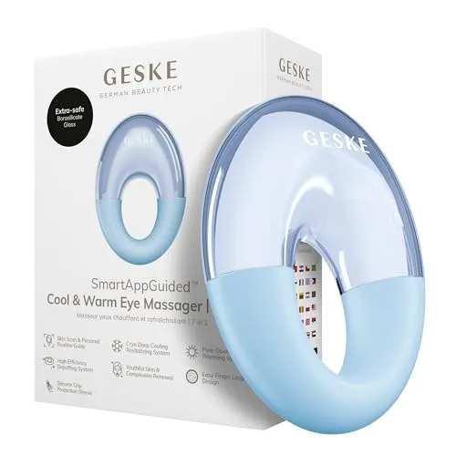 GESKE SmartAppGuided™ Cool & Warm Eye Massager | 7 in 1 | Massagegerät für die Augen | Batterielose Wärme- & Kühltechnologie | Gegen Augenringe & Tränensäcke | Anti-Aging | Profi-Hautpflege