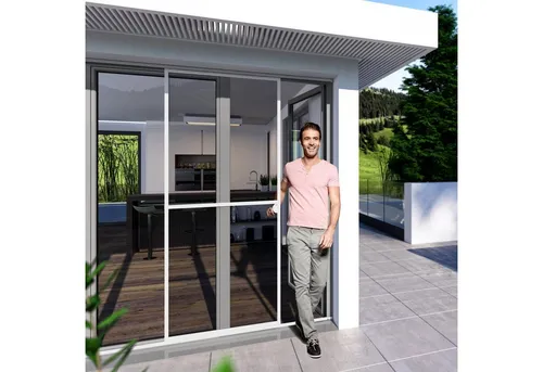 IS Expert Schiebetür 120x240cm W. - Effektiver Insektenschutz - Fliegengitter für große (Doppel) Türen, mit neuartigem Perfect View Fiberglasgewebe für optimale Durchsicht und reißfester Qualität. Einfache Montage und barrierefreier Zugang!