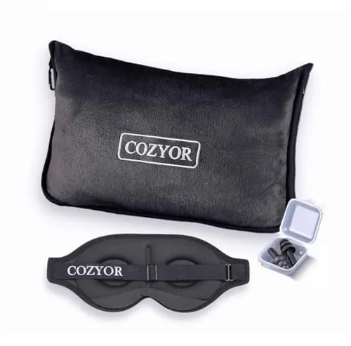 Cozyor 3-TLG. Reiseset: 3D Schlafmaske, Ohrstöpsel & Reisekissen - Kissen-Set für Reisen, inklusive 3D Schlafmaske und Ohrstöpsel für erholsamen Schlaf unterwegs – ideal für Kinder und Erwachsene.