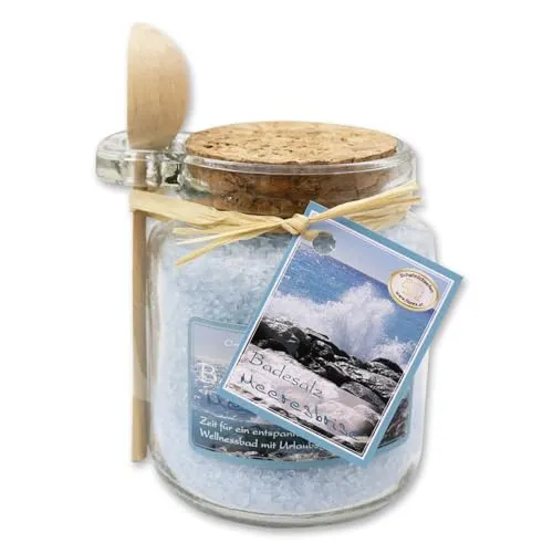 Florex Badesalz Badezusatz Meeresbrise im dekorativen Glas mit Holzlöffel 300 g