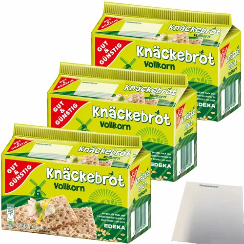 Gut&Günstig Vollkorn-Knäckebrot reich an Ballaststoffen 3x250g Packung usy Block